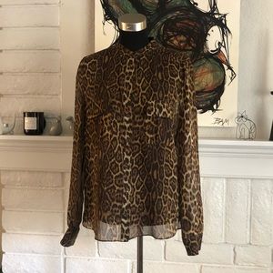 Silk Cheetah Leopard Print Blouse